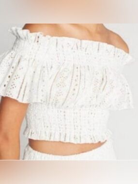 Off-Shoulder White Eyelet Crop Top size 12